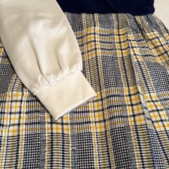 Vintage Gay Gibson Dress Mod 60s 70s JR Small 2 4 Navy Blue & Plaid Schoolgirl