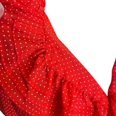 VTG NaMa CA Blouse Sheer M Red Polka Dot Ruffle Pinup Rockabilly Americana Retro