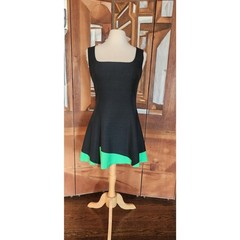 Vintage 90s Designer Summer Dress Raw Silk Black Green Victoria March Chicago