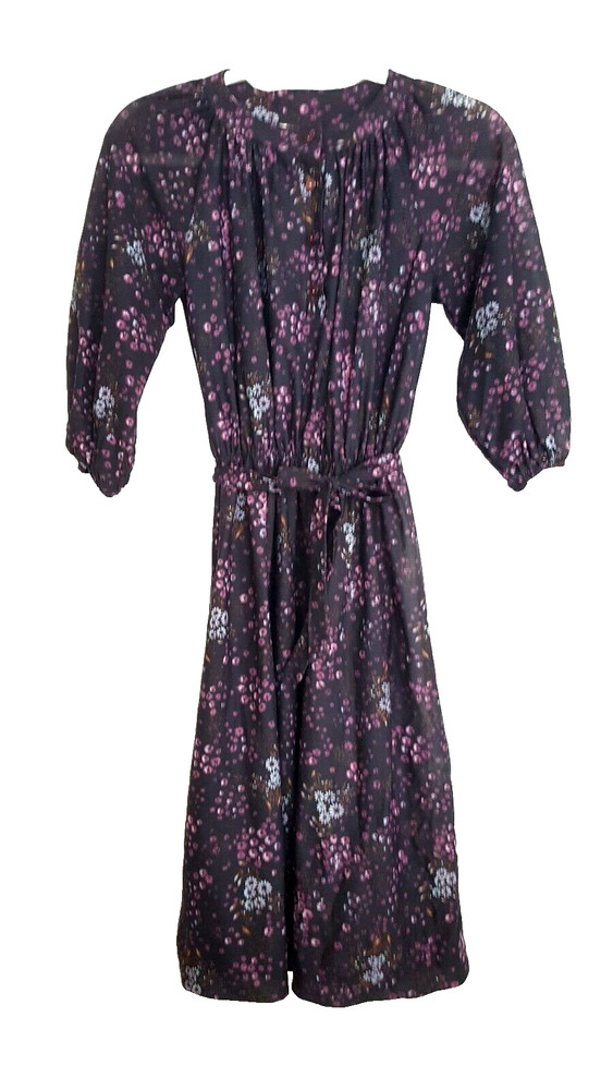 Jean Leslie Granny Dress Size Small Belted Sheer Floral Peasant Vintage 1980s