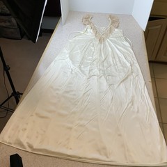 Vintage Val Mode Cream Silky Satin Nylon Lace Long Nightgown Lingerie Women’s S