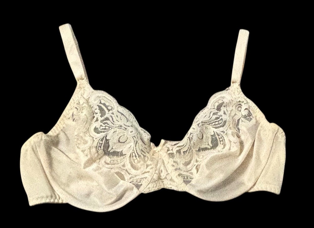 OLGA Cream Shiny Sheer Lace Nylon Bra Womens 36D