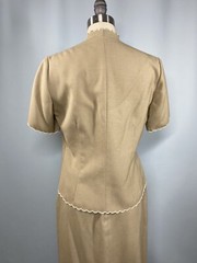 Vintage Dress OGGEE BY RIZKALLAH Designer SIZE 6 SMALL short sleeve tan 70s