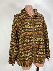 Vintage 100% Silk Studio Sportif Bomber Jacket Animal Print Geometric Zip XL