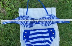 vintage pin up gabar nautical bikini swimsuit blue and white stripe