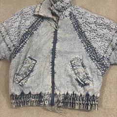 Vintage Original 80s East West Acid Wash Denim L Puffer Jacket Small Floral Lace