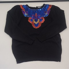 Statements by pronto vintage black redblue long sleeve sequin sweater size small