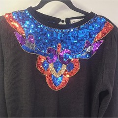 Statements by pronto vintage black redblue long sleeve sequin sweater size small