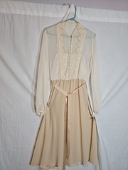 1960s Cream Color Long Sleeve Chiffon Dress Size M (11/12) Argent Fille