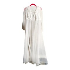 Vtg Shadowline Sheer Robe Lace Bodice Yoke Open Bottom Petite XXS Pearl Button