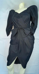 VTG 60S 70S WOMENS S BLACK TAFFETA PROM PARTY COCKTAIL WIGGLE BOW DRESS