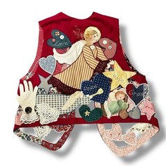 Handmade Angel Vest Patchwork Applique Embroidery Hearts Cottagecore 80s Teacher
