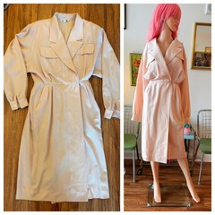 🤍 Vintage 80s Garfinckel’s Blush Safari Wrap Shirt Dress Working Girl USA M/L