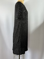 Beaded Drama Special Occasion Dress Black Beads Iridescent Sequins Formal 16WP