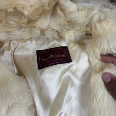 Sergio Valente Vintage 100% Rabbit Fur Coat Womens Medium Cream Brown Patchwork