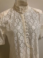 Vtg 80s Lace Kurti Tunic India Bridal B 36 Hip 40 Nehru Collar Deep Side Slit EC