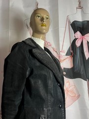 Vintage Leather Coat Real Leather Black Long 90s Teddy Collar Size 38-42