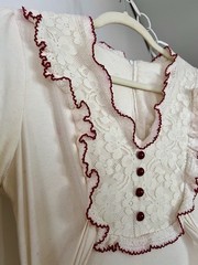 VTG 70s Lace Bib Crochet Trim Cotton Prairie Maxi Dress XS/S Cottagecore