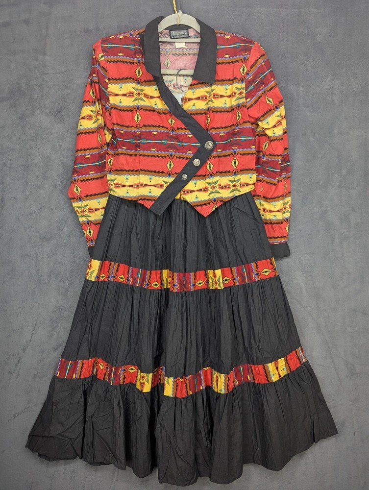 Roughrider 2 Piece Jacket & Crinkle Skirt Womens M Southwest Design USA Vintage