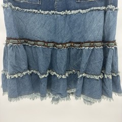 Vintage Candies Low Rise Maxi Denim Skirt W Ruffles Y2K Chore Stretch Women 13