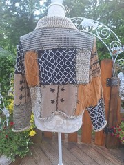 ~RARE~ VTG 1990s SANDY STARKMAN Chunky Textured Patchwork Cardigan Sweater Boho