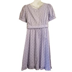 ITEMS California 14 Midi Dress Lavender Floral Puff Sleeve Ruffle Prairie Vtg