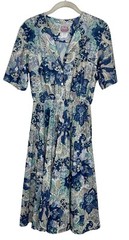 Vintage California Looks Blue Floral Paisley Secretary Dress Elastic Waist 8P