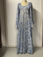 Vintage 1970s Baby Blue Prairie Maxi Circle Dress Bell Sleeve Cottagecore XS/S