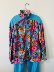 OLEG CASSINI Washable Silks Vintage 90’s Large Silk Windbreaker Suit Floral Y2K