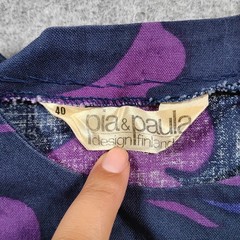 Vintage Pia Paula Dress Womens 40 Purple Blue Mod Psycho Floral Finland Cotton