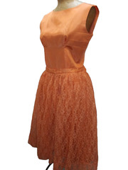 Vintage 1960’s Orange Rayon Taffeta Tulle Party Dress Size Small