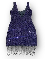 Vtg David Howard Climax Karen Okada Sz 11 Purple Sequin Fringe Mini Dress Party