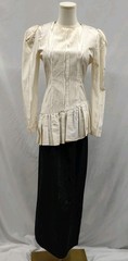 80s Vintage Moire Dress Taffeta Black White Peplum Drop Waist Maxi Button Back S