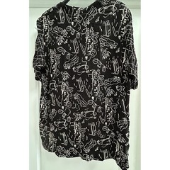 Peter Popovitch Vintage Black White Novelty Print Shirt Made in USA check size