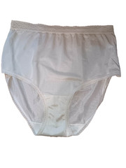 VTG Fruit of the Loom Nylon Panties Sz 6 White High Cut Brief Silky Lace Granny