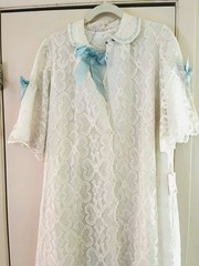 Deadstock VTG Odette Barsa Coquette 60s Lace Chiffon Satin Bow Nightgown S