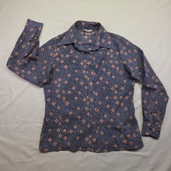 Vintage 1970s Sears Best Perma-Prest Blouse Retro Mod Geometric Shirt Women’s 14