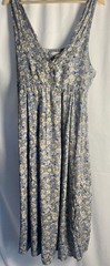 Vintage Express Floral Maxi Dress Large Blue Daisies Cottage Core Milkmaid