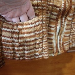 Vintage Handmade 70s Brown Plaid Chunky Knit Zip Cardigan Sweater LG
