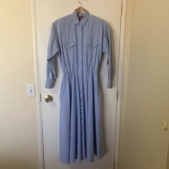 Vtg 80s Western Maxi Shirt Dress Pearl Snap Elastic Waist Pockets 9/10 Cowgirl
