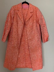 Vtg Orange Gold Two Piece A Line Sleeveless Dress Open Front Coat Size 12/14 ? L