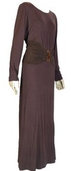 VINTAGE JESSICA HOWARD~MINT!!~BROWN SLINKY KNIT FAUX SUEDE WAIST LONG DRESS 14
