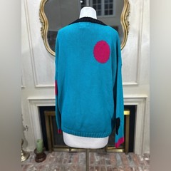 Vintage Emporio Gitano 80s 90s Oversized Polka Dot Sweater 2X Blue Black Pink