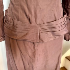 2pc VTG 40s MCM Brown Crepe Suit Rhinestone Button Jacket A-Line Skirt Women S