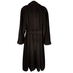 90s Y2K Vintage Perry Ellis Black Alpaca Wool Long Sherpa Belted Trench Coat