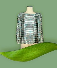 TAURUS II Satin Dressy Blouse Top Green STRIPED Pink FLECKED Women’s 8 VINTAGE