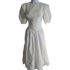 Jessica McClintock Gunne Sax Dress Womens 5/6 Vintage 80s Victorian Lace Prairie