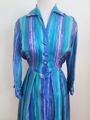 Unworn 1950s Vintage Julie Miller SILK Shirtwaist DRESS Vivid BLUES XS-S
