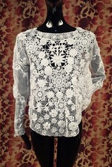 HAND MADE ANTIQUE EDWARDIAN IRISH CROCHET LACE BLOUSE W DIMENSIONAL FLORALS