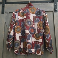 FU DA International Silk Bomber Jacket Small Burgundy Medallion Vintage